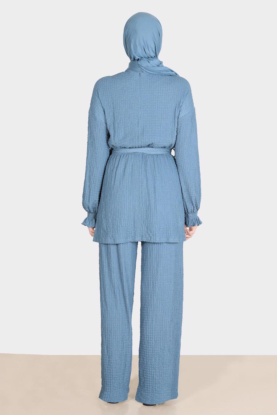 Tesettür giyim LACİVERT ALVİNA WAFFLE EFEKTLİ PANTOLONLU TAKIM T 42716