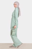 Tesettür giyim YEŞİL ALVİNA WAFFLE EFEKTLİ PANTOLONLU TAKIM T 42716