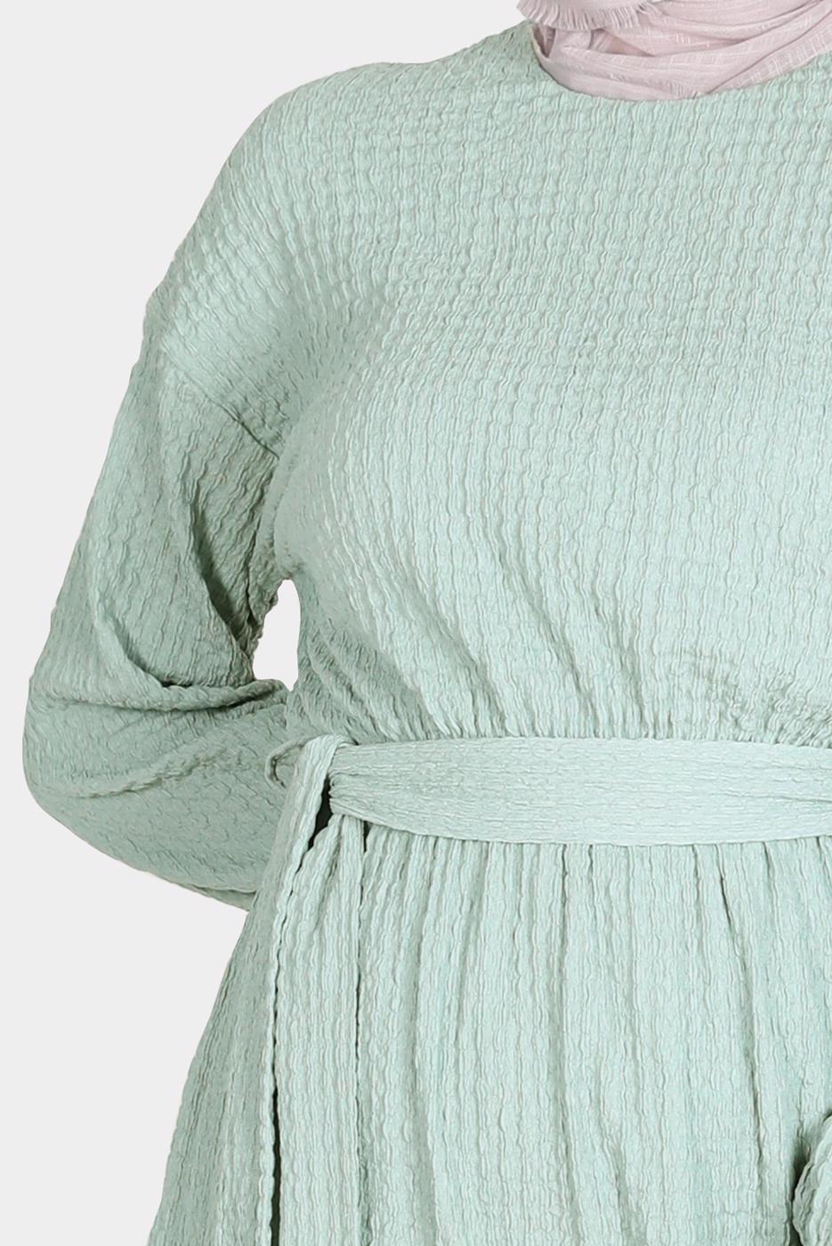 Tesettür giyim YEŞİL ALVİNA WAFFLE EFEKTLİ PANTOLONLU TAKIM T 42716