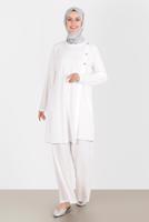 Tesettür giyim KREM ALVİNA TAŞLI PANTOLONLU TAKIM T 42882
