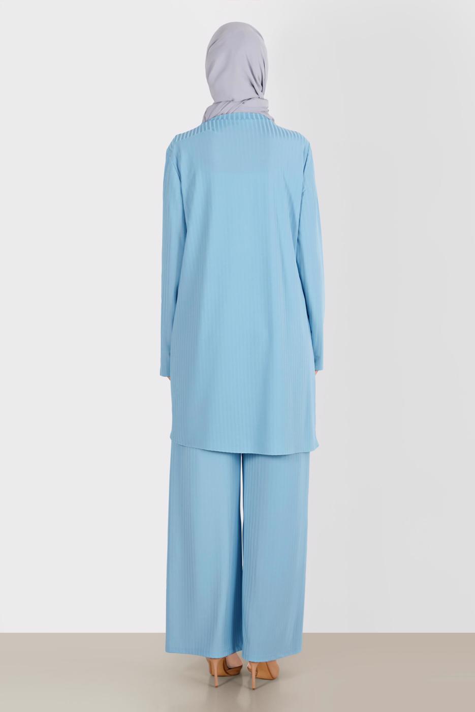 Tesettür giyim MAVİ ALVİNA TAŞLI PANTOLONLU TAKIM T 42882