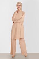 Tesettür giyim BEJ ALVİNA TAŞLI PANTOLONLU TAKIM T 42882