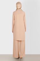 Tesettür giyim BEJ ALVİNA TAŞLI PANTOLONLU TAKIM T 42882