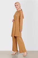 Tesettür giyim TURUNCU ALVİNA TAŞLI PANTOLONLU TAKIM T 42882