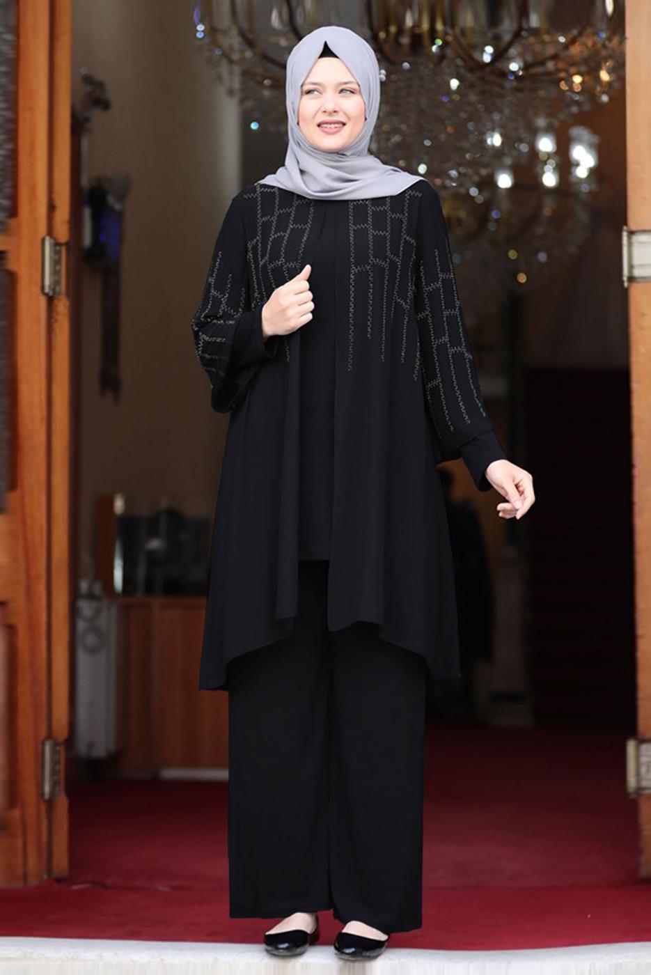 Hijab clothing BLACK PATTERNED PANTS SUIT T 4901 