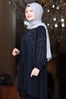 Tesettür giyim LACİVERT DESENLİ PANTOLONLU TAKIM T 4901	
