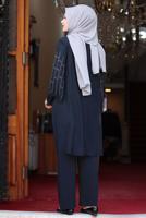 Tesettür giyim LACİVERT DESENLİ PANTOLONLU TAKIM T 4901	