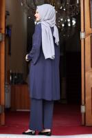 Tesettür giyim LACİVERT DESENLİ PANTOLONLU TAKIM T 4901