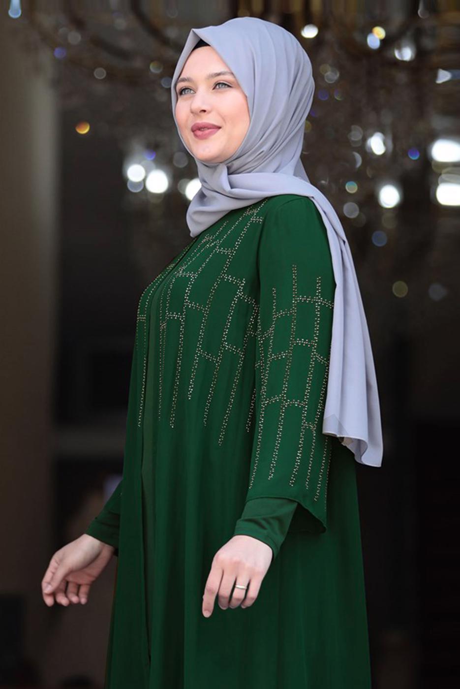 Vêtements hijab VERT ENSEMBLE PANTALON À MOTIFS T 4901