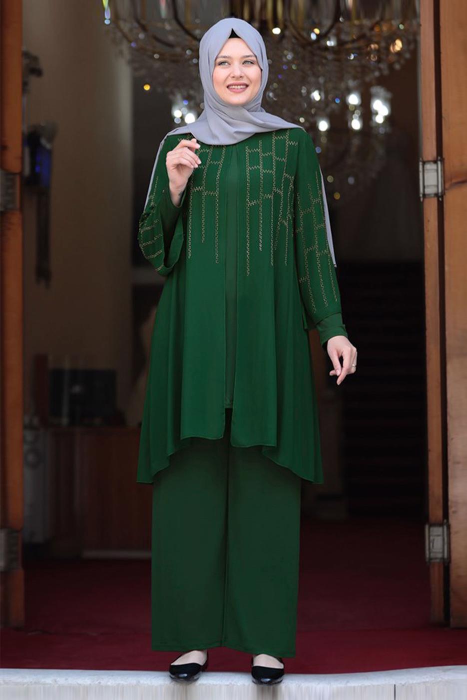 Vêtements hijab VERT ENSEMBLE PANTALON À MOTIFS T 4901