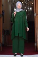 Vêtements hijab VERT ENSEMBLE PANTALON À MOTIFS T 4901