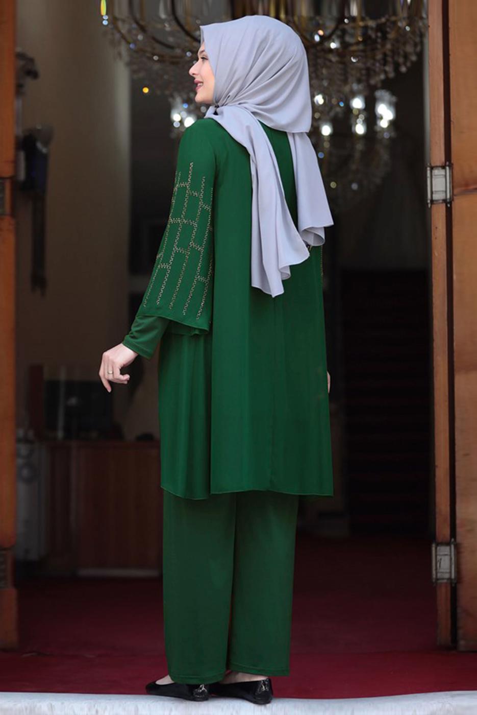 Vêtements hijab VERT ENSEMBLE PANTALON À MOTIFS T 4901
