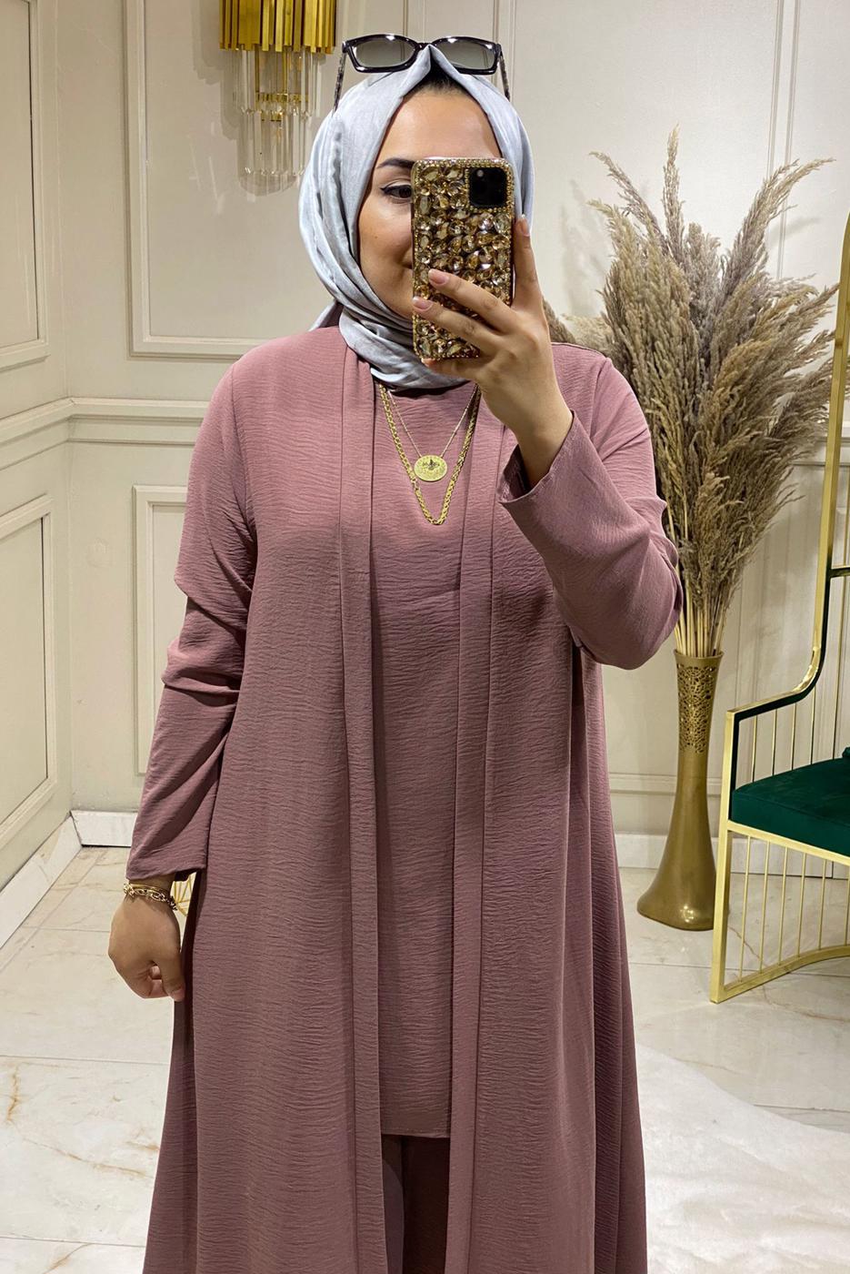 Tesettür giyim PUDRA AEROBİN ÜÇLÜ PANTOLON TAKIM 5009 