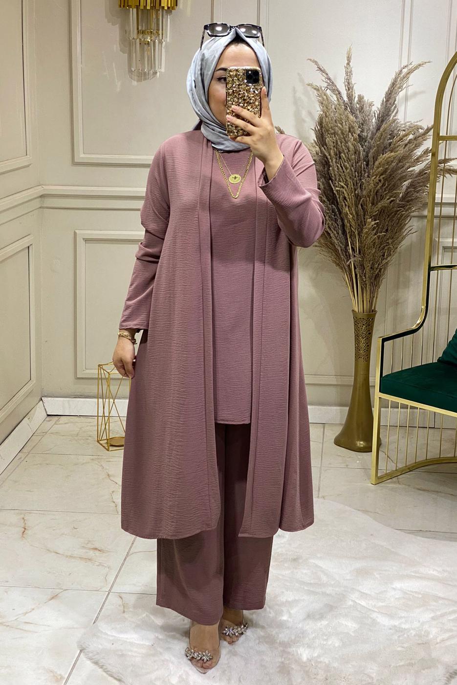 Tesettür giyim PUDRA AEROBİN ÜÇLÜ PANTOLON TAKIM 5009 