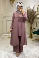 Tesettür giyim PUDRA AEROBİN ÜÇLÜ PANTOLON TAKIM 5009 