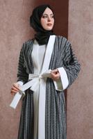 Tesettür giyim SİYAH DESENLİ PANTOLONLU KİMONO TAKIM 5038 