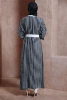 Tesettür giyim SİYAH DESENLİ PANTOLONLU KİMONO TAKIM 5038 