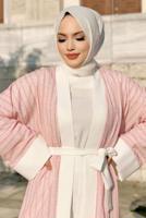 Tesettür giyim PUDRA DESENLİ PANTOLONLU KİMONO TAKIM 5038 
