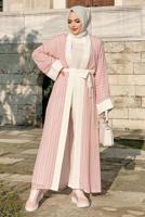 Tesettür giyim PUDRA DESENLİ PANTOLONLU KİMONO TAKIM 5038 