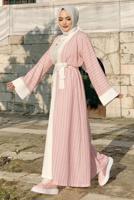 Tesettür giyim PUDRA DESENLİ PANTOLONLU KİMONO TAKIM 5038 