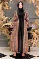 Tesettür giyim TABA DESENLİ PANTOLONLU KİMONO TAKIM 5038 