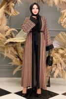 Tesettür giyim TABA DESENLİ PANTOLONLU KİMONO TAKIM 5038 