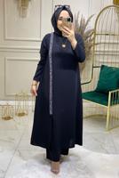 Tesettür giyim SİYAH TAŞLI ŞERİT DETAYLI PANTOLONLU TAKIM 5083