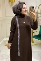 Tesettür giyim KAHVE TAŞLI ŞERİT DETAYLI PANTOLONLU TAKIM 5083