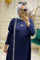 Tesettür giyim LACİVERT TAŞLI ŞERİT DETAYLI PANTOLONLU TAKIM 5083