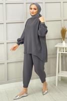 Tesettür giyim GRİ BASIC PANTOLONLU TAKIM 5112 