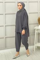 Tesettür giyim GRİ BASIC PANTOLONLU TAKIM 5112 