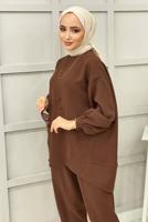 Tesettür giyim KAHVE BASIC PANTOLONLU TAKIM 5112 