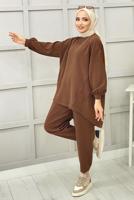 Tesettür giyim KAHVE BASIC PANTOLONLU TAKIM 5112 