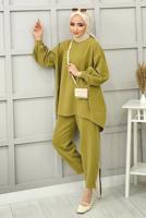 Tesettür giyim YEŞİL BASIC PANTOLONLU TAKIM 5112 