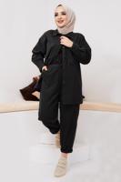 Hijab clothing BLACK BUTTONED 2-PIECE PANTS SUIT WITH POCKET 5219 