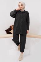 Hijab clothing BLACK BUTTONED 2-PIECE PANTS SUIT WITH POCKET 5219 