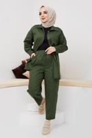Hijab clothing KHAKI BUTTONED 2-PIECE PANTS SUIT WITH POCKET 5219 