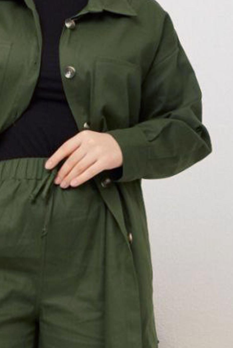 Hijab clothing KHAKI BUTTONED 2-PIECE PANTS SUIT WITH POCKET 5219 