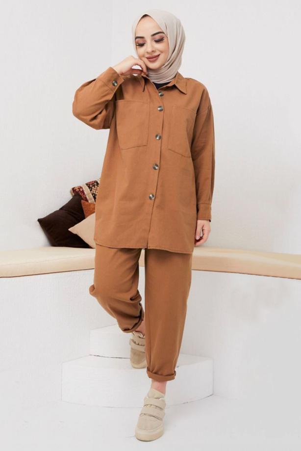 Vêtements hijab  BUTTONED 2-PIECE PANTS SUIT WITH POCKET 5219  - TRENDTESETTÜR