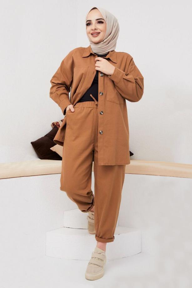 Vêtements hijab  BUTTONED 2-PIECE PANTS SUIT WITH POCKET 5219  - TRENDTESETTÜR