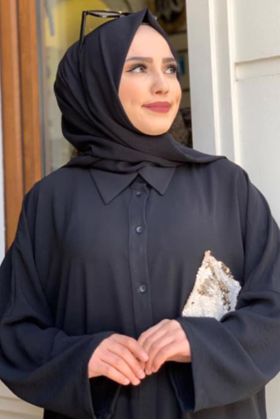 Vêtements hijab NOIR TUNIQUE DÉTAIL POCHES À PAILLETTES 5228