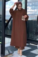 Tesettür giyim KAHVE CEBİ PUL DETAYLI YARASA KOL TAKIM 5228 