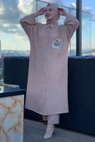 Tesettür giyim BEJ CEBİ PUL DETAYLI YARASA KOL TAKIM 5228 