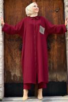 Tesettür giyim BORDO CEBİ PUL DETAYLI YARASA KOL TAKIM 5228 