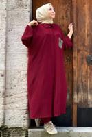 Tesettür giyim BORDO CEBİ PUL DETAYLI YARASA KOL TAKIM 5228 