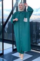 Tesettür giyim YEŞİL CEBİ PUL DETAYLI YARASA KOL TAKIM 5228 