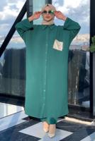 Tesettür giyim YEŞİL CEBİ PUL DETAYLI YARASA KOL TAKIM 5228 