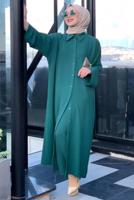 Tesettür giyim YEŞİL CEBİ PUL DETAYLI YARASA KOL TAKIM 5228 