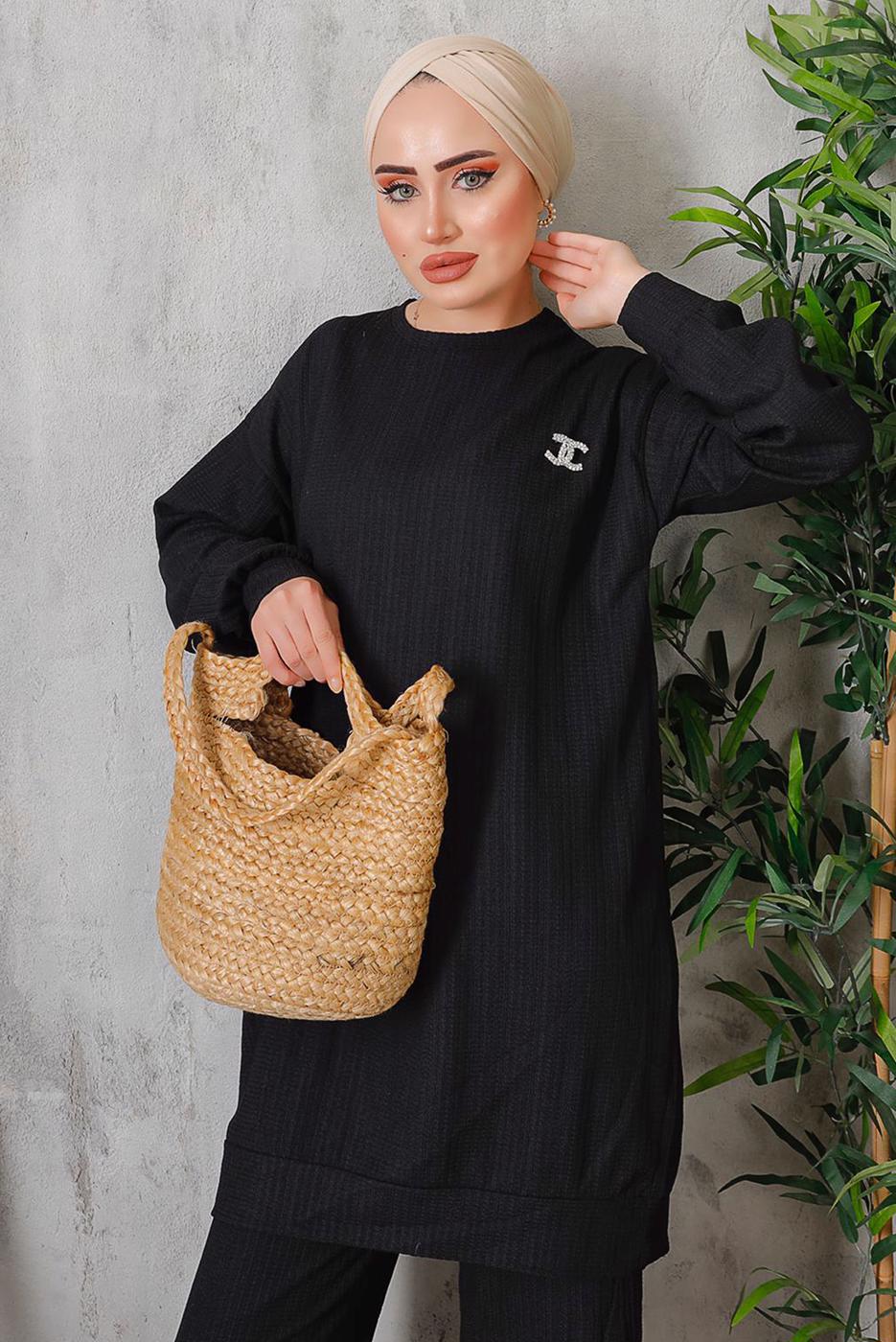 Tesettür giyim SİYAH GOFRE PANT. TAKIM 5252  