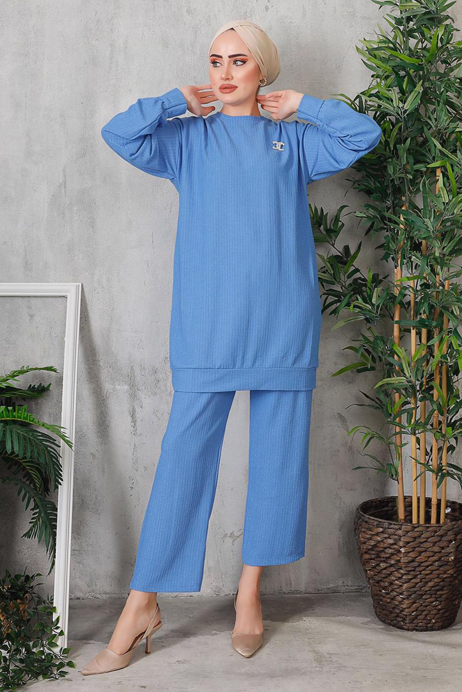 Tesettür giyim MAVİ GOFRE PANT. TAKIM 5252  
